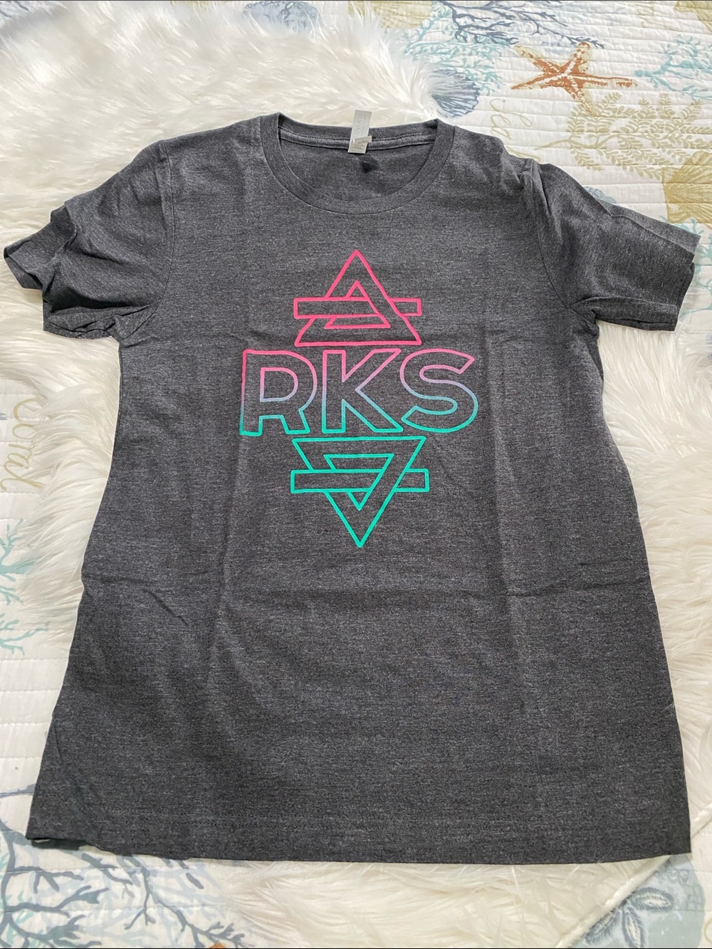 Bella Canvas Charcoal Gray Tee with Pink & Teal Graphic RKS